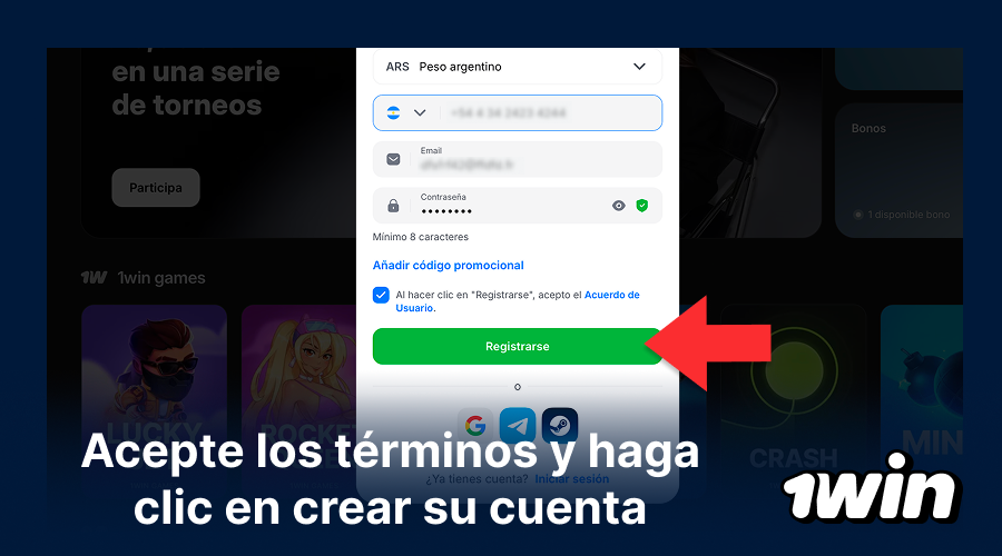 Condiciones de acceso y registro final en 1win